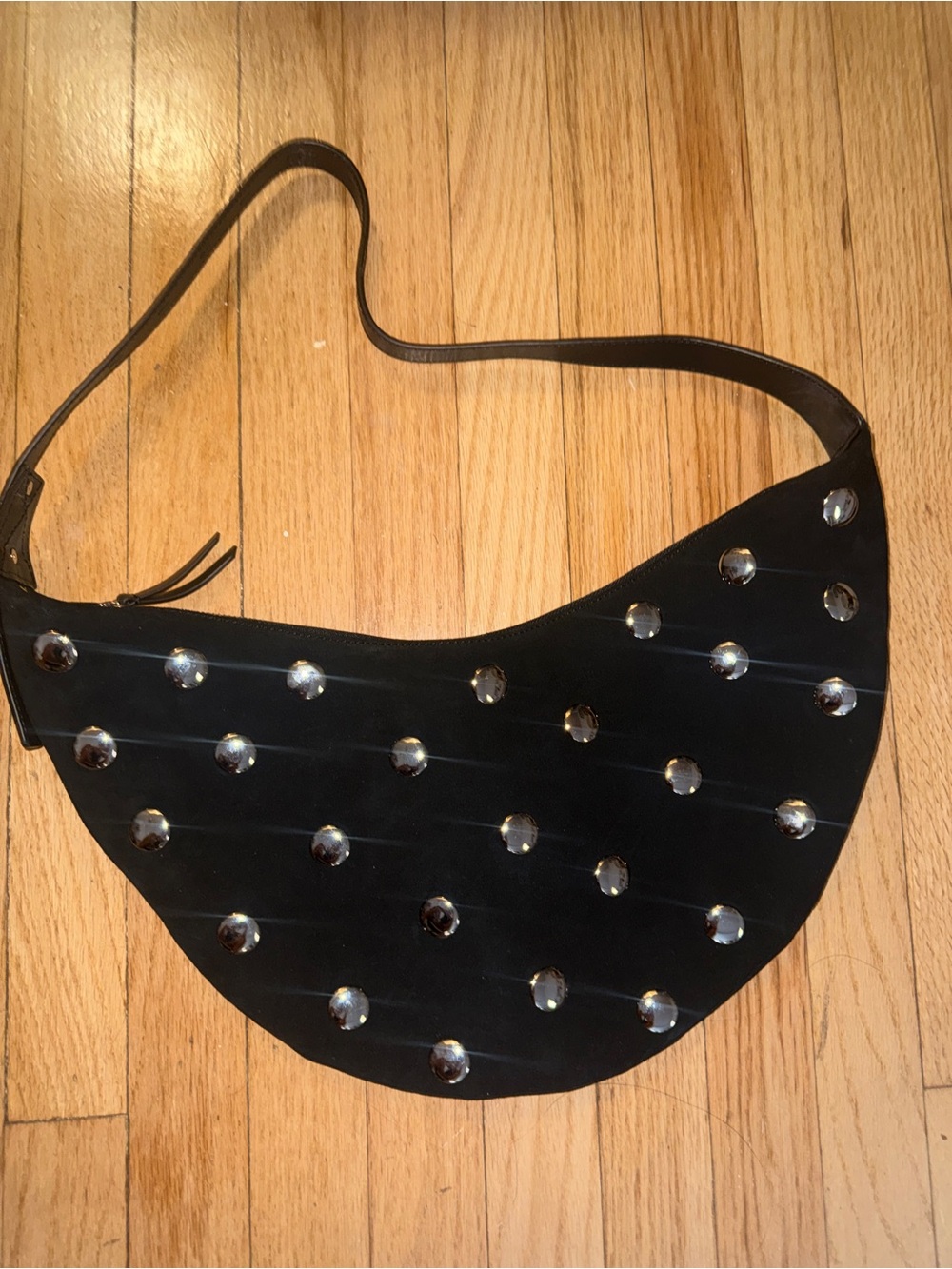 LOFT Black Crescent Shoulder Bag with Silver Studs